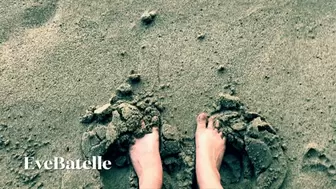 Bare Feet Drawing With & Squishing Toes Into Sand