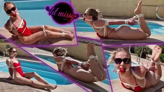 Lil Missy Uk in Tied up by the pool in sunglasses