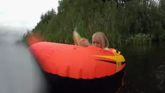 Alla is swimming in an inflatable boat on the lake and suddenly an unknown person breaks through the inflatable boat and it instantly deflates, Alla is saved using an Automatic Aircraft Inflatable Vest!!!