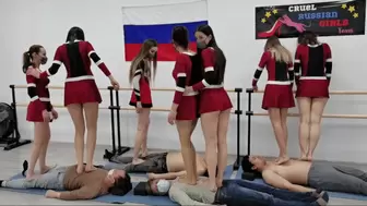 Moscow multitrampling contest #40 (Part 1): men trampled by young cheerleaders & fierce jumping & throatstanding