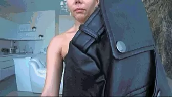 Playing with a zipper on a leather jacket b
