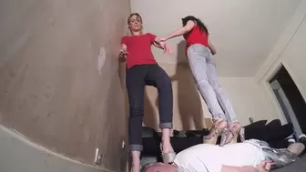 Katie & Chelsea Trample Their Slave FLOOR CAM