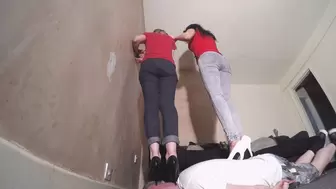 Chelsea & Katie Trample Their Slave In Heels FLOOR CAM (4K)