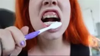Brushing Teeth and Tongue in Natural Light