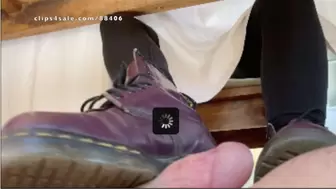 A Shoejob under the table in purple Doc Martens Boots - 4K -