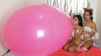 Sexy Foxes Camylle And Stella Blow To Pop Your HUGE PINK Balloon