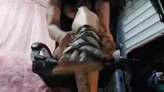 Trapping a tiny man in her sexy strappy Gladiator sandals She Slips them on and slides him under her soles avi