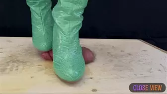 Bootjob in Green Leather Boots with TamyStarly (Close View) - Ballbusting, Stomping, CBT, Trampling, Femdom, Shoejob, Crush, Ball Stomping, Foot Fetish Domination, Footjob