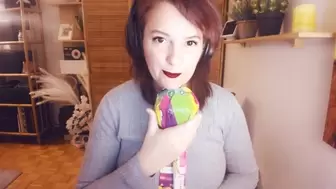 Beautiful Italian Milf sucking lollipop and lollipop fucking