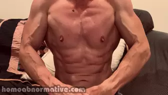 Flexing my Striated Muscles and Punching My Abs (with Pec Punching, Nipple Play, Jerking Off) HD