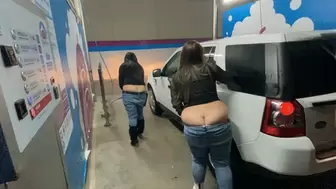two butt cracks washing the car