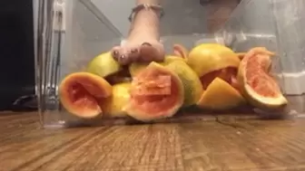 Crushing grapefruit with twinkletoes sweaty soles have a taste