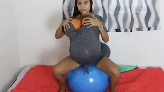 Sexy Camylle Rides A Yoga Ball with Pregnant Belly, Balloon Boobs And Butts