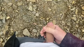 I jerk off a flaccid dick and cum on a mountain lake in nature! POV!