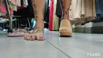 Shoe Shopping with Latina milf Giantess Lola toweringvover you as she tries on shoes one shoe walking toe pointing heel popping ShoePlay un public foot & shoe fetish voyeur cam