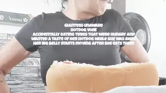 Giantess unaware HOTDOG VORE accidentally eating tinies that were hungry and wanted a taste of her hotdog while she was away Her big belly starts moving after she eats them