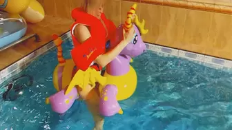 Alla hot fucks tight inflatable inflatable dragon in the pool naked!!!