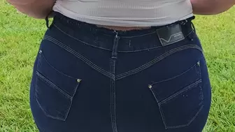 hot sexy american blonde girl Sweets in blue Jeans & Denim Jeans and high heels
