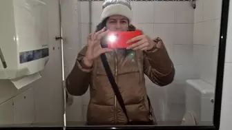 Hot stinky farts and long pee in a public toilet