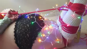 BBW hogtied and wrapped in Christmas lights has socked feet tickled - breast bound BBW bondage, BBW domination, amateur, socks hogtied duct tape hogtie duct taped,woman tied up, BBW domination,woman hogtied,tickling, feet tickling,tickled feet, bound tit