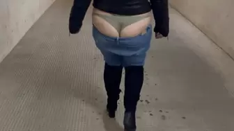Butt crack walking in parking