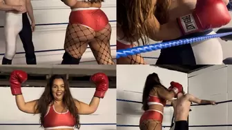 Female BBW knocks out skinny masked wrestler