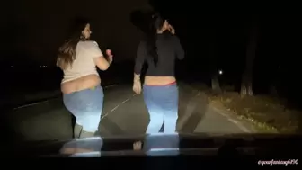 Butt crack dancing in front of the car