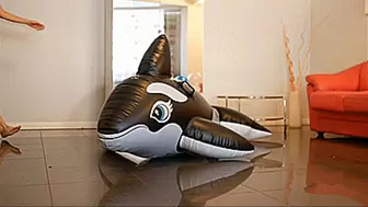 Angry housewife and inflatable whale Full HD