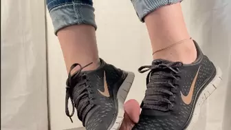 A cock crushing shoejob in black nike frees cbt and some spitting 2 cam version- HD
