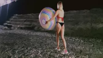 Alla plays with a big rare beach ball on the beach and in the sea at night!!!