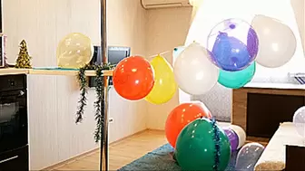 Angry girl cleaner vs balloons 4K UHD