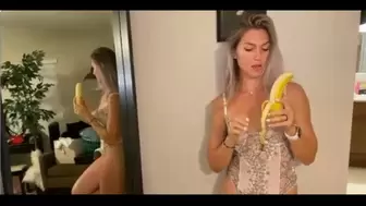 Gagging on a big ass banana with a surprise ending