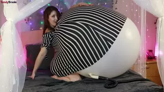 Huge Weather Balloon Belly Inflation in Black and White Striped Dress - Non-Pop