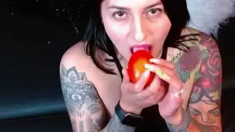 Eating tomato little hungry