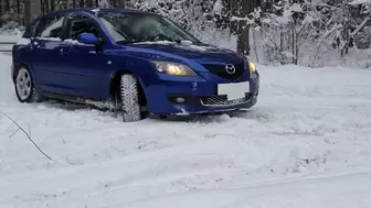 Girl Stuck in Snow Car Accident Mazda