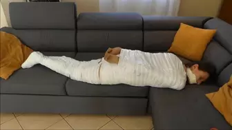 Chloe mummification in white tape