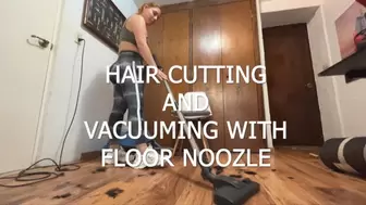 kg cutting hair and vacuuming with floor noozle
