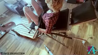 Blonde Teen restrained on medical chair - getting finger fucked and clit teased with vibrator until she shivers and screames in panic and pleasure