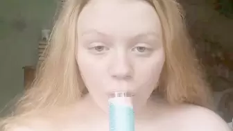 Young girl sucks the object