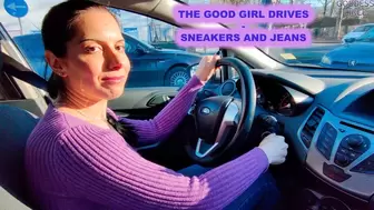 THE GOOD GIRL DRIVES - SNEAKERS AND JEANS --- LA BRAVA RAGAZZA GUIDA - SCARPE DA GINNASTICA E JEANS
