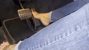 Barefoot cranking in red painted toenails (Pedal Pumping, Car Cranking)