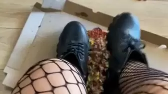 Feeding my hungry slave pizza from my boots