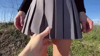 School-girl field-trip up-skirt thong tease