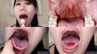 Miho Tomii - Showing inside cute girl's mouth, chewing gummy candys, sucking fingers, licking and sucking human doll, and chewing dried sardines mout-152 - wmv