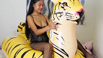 Sexy Camylle Blows Up Your Inflatable Tiger Pool Toy By Mouth