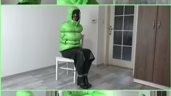 My amateur bondage, January, 19, 2023: Green down jacket and long leather skirt