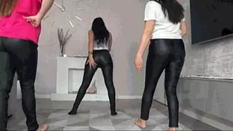 3 sexy butts in leather pants FI