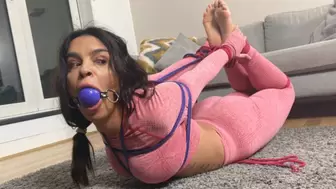 Latina in: Yoga Outfit Bondage with Huge Purple Ballgag + Hogtie! (FHD 1080p)