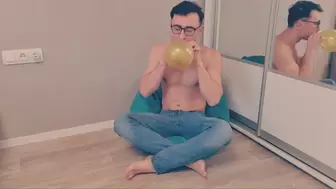 blowing up balloons