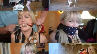 Anna chair tied and triple scarf gagged with her favourite scarves (mp4)